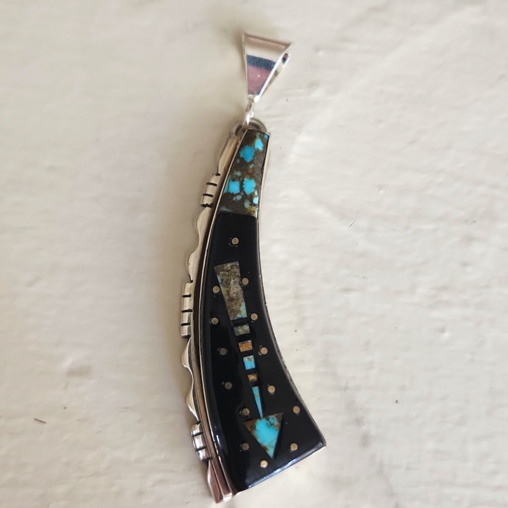 Stunning Native American Inlaid Multi-stone Pendant by Ray Jack 🩵🏹🖤🎁